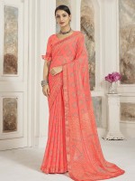 Light Salmon Chiffon Printed Saree